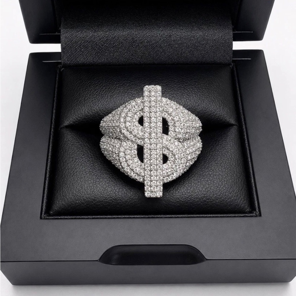 925 Sterling Silver 2.00CT MOISSANITE Dollar Sign Men’s Ring Size 10 or 11